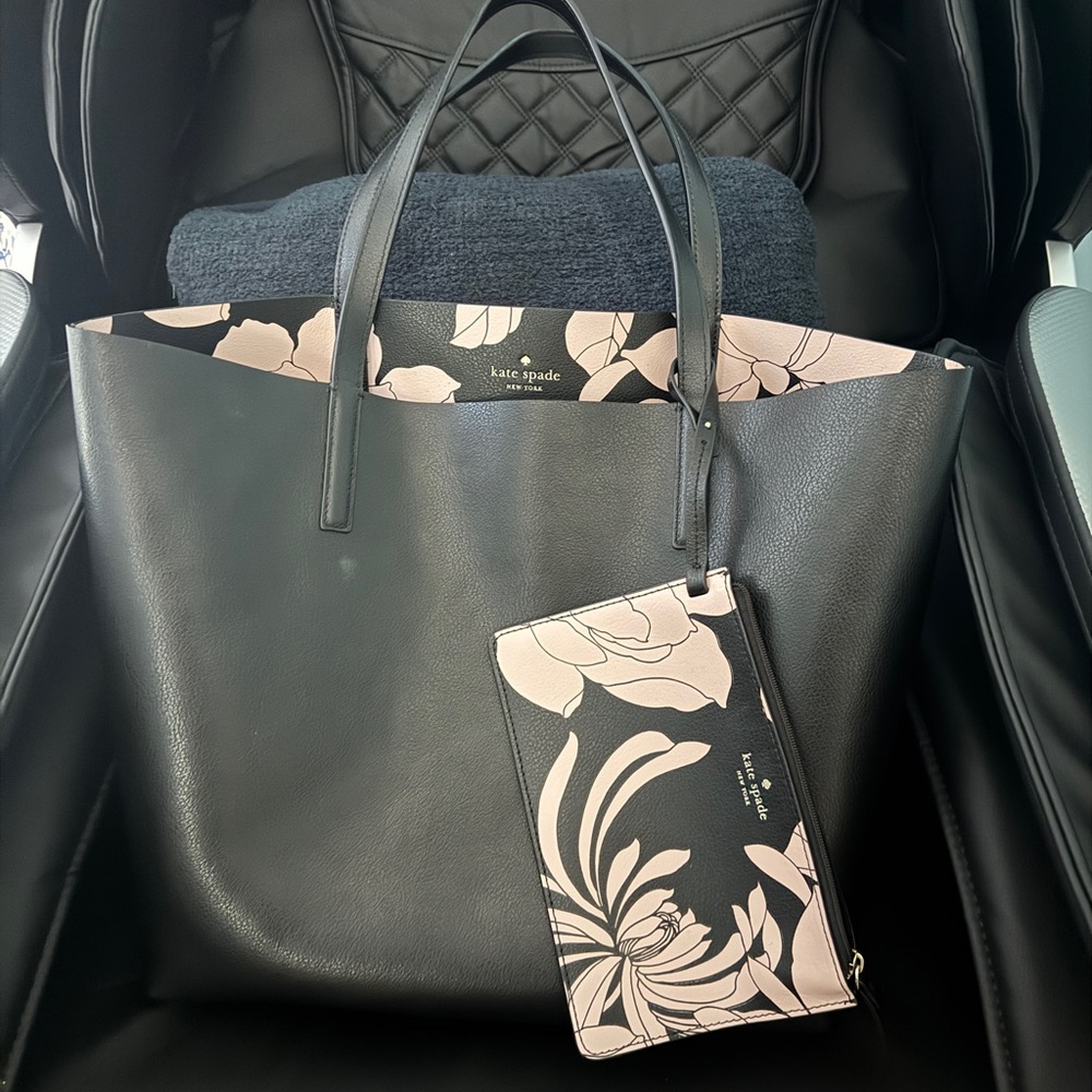 Kate Spade Black and Pink Floral Tote Bag reversible!